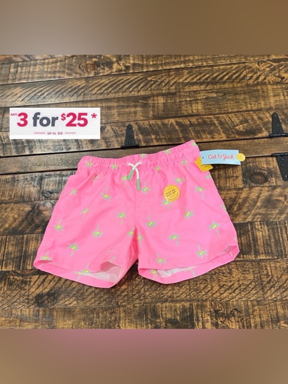 Cat & Jack Pink Shorts with Green Palm Print